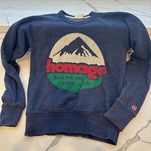 HOMAGE Blue Crewneck Sweater with Mountain Graphic